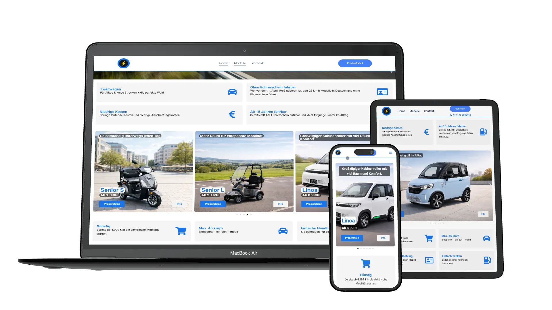 Screenshot der umgesetzten Oberfläche: Elvora Mobility