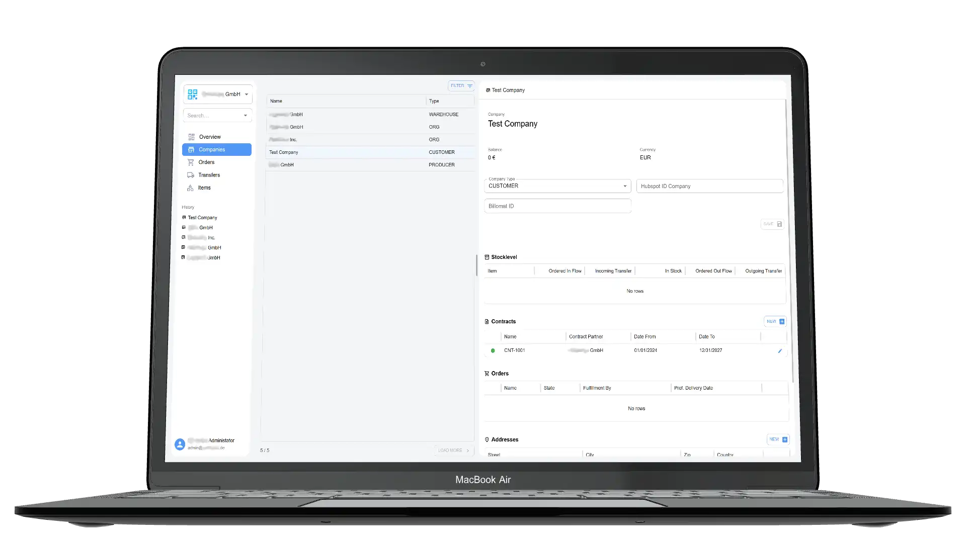 Screenshot: Mini-ERP Oberfläche