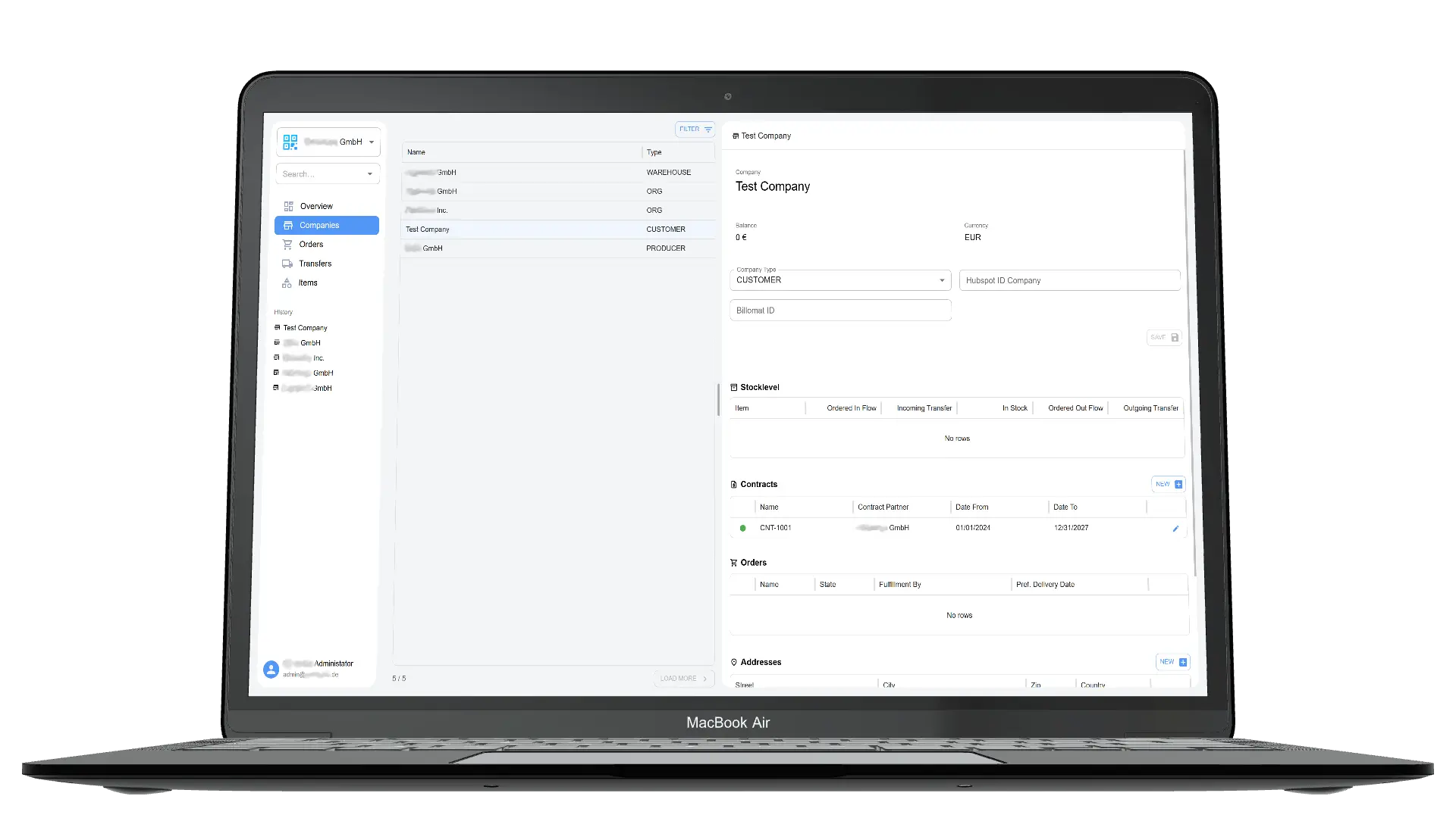 Screenshot der umgesetzten Oberfläche: Mini-ERP Oberfläche